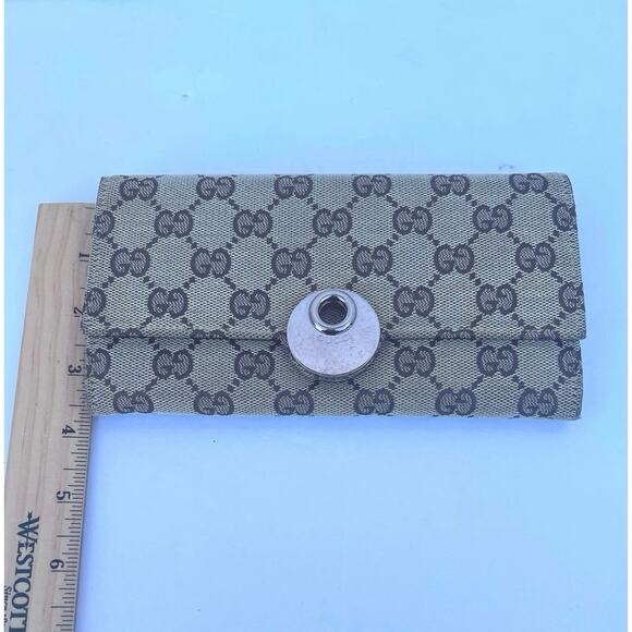 Gucci Eclipse Continental GG Monogram Brown Canvas Leather Trim Trifold Wallet - Picture 13 of 14